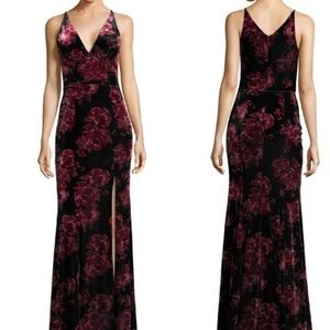 XSCAPE VELVET FLORAL FORMAL DRESS